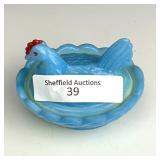 Westmoreland Blue on Milkglass Mini Hen on Nest