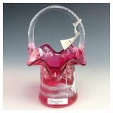 Fenton Cranberry Mary Gregory Ruffled Basket