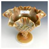 IG Marigold on Milkglass Hobnail Crimped Compote