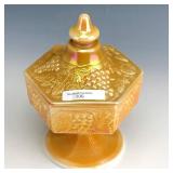 IG Marigold on Milkglass Grape Covered Dish