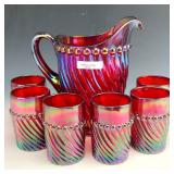 Westmoreland Red Ball & Swirl Water Set