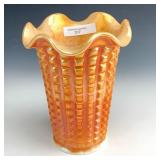 IG Marigold on Milkglass Waffle Block Ruffled Vase