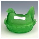 Mosser Green Satin Hen on Nest Dish