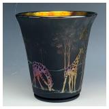 Fenton Ebony & Gold Giraffe Planter