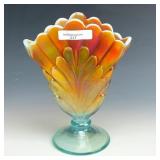 Fenton Aqua Marigold Opal Plume Fan Vase