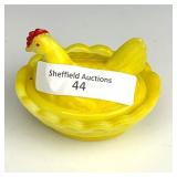 Westmoreland Yellow on Milkglass Mini Hen on Nest