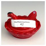 Westmoreland Red on Milkglass Hen on Nest