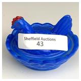 Westmoreland Blue on Milkglass Hen on Nest