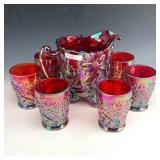 Fenton Red Flowers Water Set