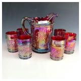 Fenton Red Storks & Rushes Water Set