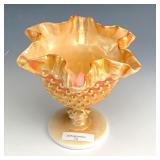 IG Marigold on Milkglass Crimped Hobnail Compote