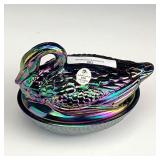Fenton Amethyst Swan Covered Dish