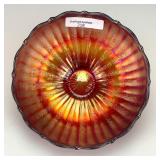 Fenton Reverse Amberina Stippled Rays Bowl