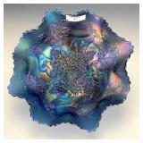 Fenton Blue Stag & Holly Fruit Bowl
