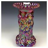 Fenton Red Heavy Iris Vase