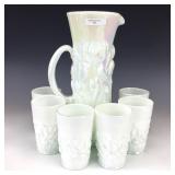Gibson Pearlized Milk Glass Heavy Iris Water Set