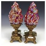 Fenton Red Torch Flame Boudoir Lamp Set