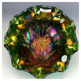 Fenton Emerald Green Butterfly & Tulip Bowl