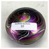 Crider Purple Round Swirl Paperweight