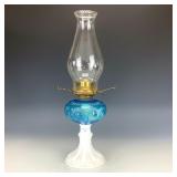 Fenton Celeste Blue&Milk Glass Zipper Loop Oil Lam