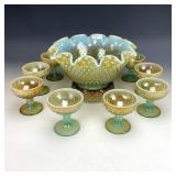 Fenton Aqua Opal Hobnail Champagne Set