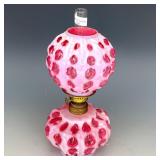 Fenton Cranberry Opal Beaded Melon Oil Lamp