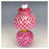 Fenton Cranberry Opal Coin Dot Oil Lamp