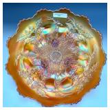 Fenton Marigold Stag & Holly Centerpiece Bowl