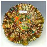 Fenton Green Peacock & Urn Bowl