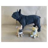 3 Plastic French Bulldog Figures