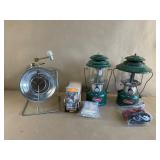 2 Coleman White Gas Lanterns & Emergency Blankets