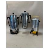3 Large Chrome Coffee Percolators