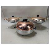 3 Vintage Chrome & Copper Pans